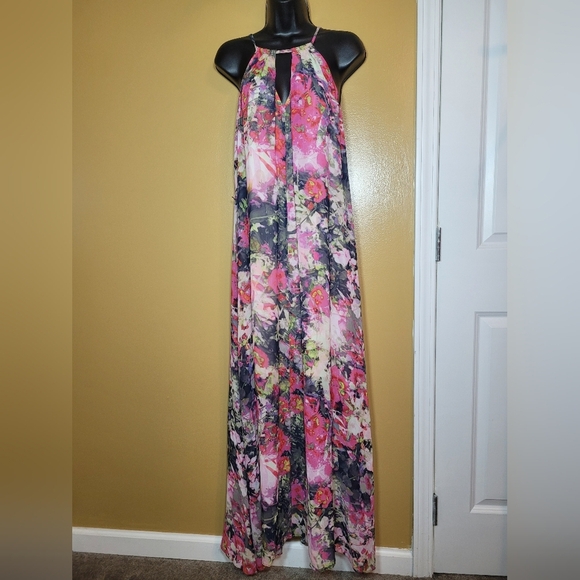 Maggy London Chiffon Floral Maxi Length Dress sz 8 - Picture 3 of 11